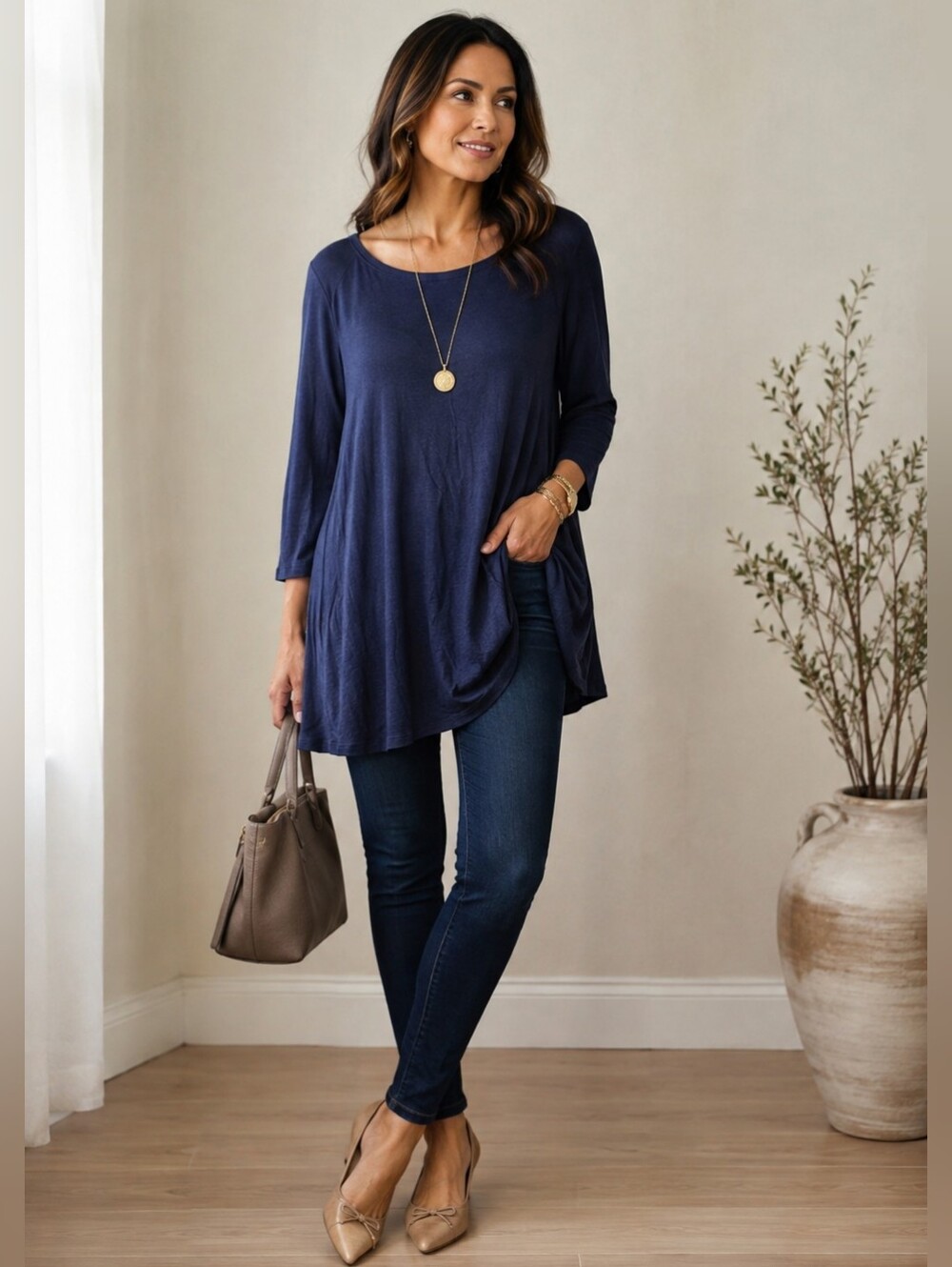 Eileen Fisher Blue Stretchy Relaxed Elevated Basic Tunic XL